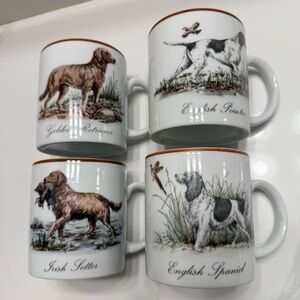 Vintage Hunting Dog Mugs Coffee Tea Set of 4 Bird Dog Retriever Setter Pointer
